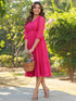 Pink Dobby Chiffon Self Design Fit & Flare Dress